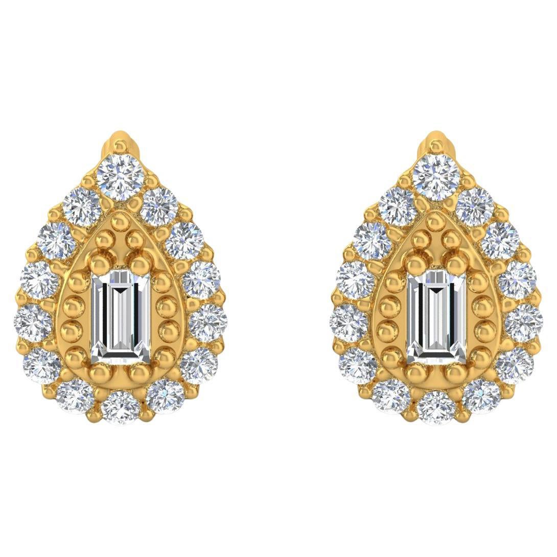 0.30 Carat SI/H Baguette Round Diamond Earrings 18 Karat Yellow Gold Jewelry