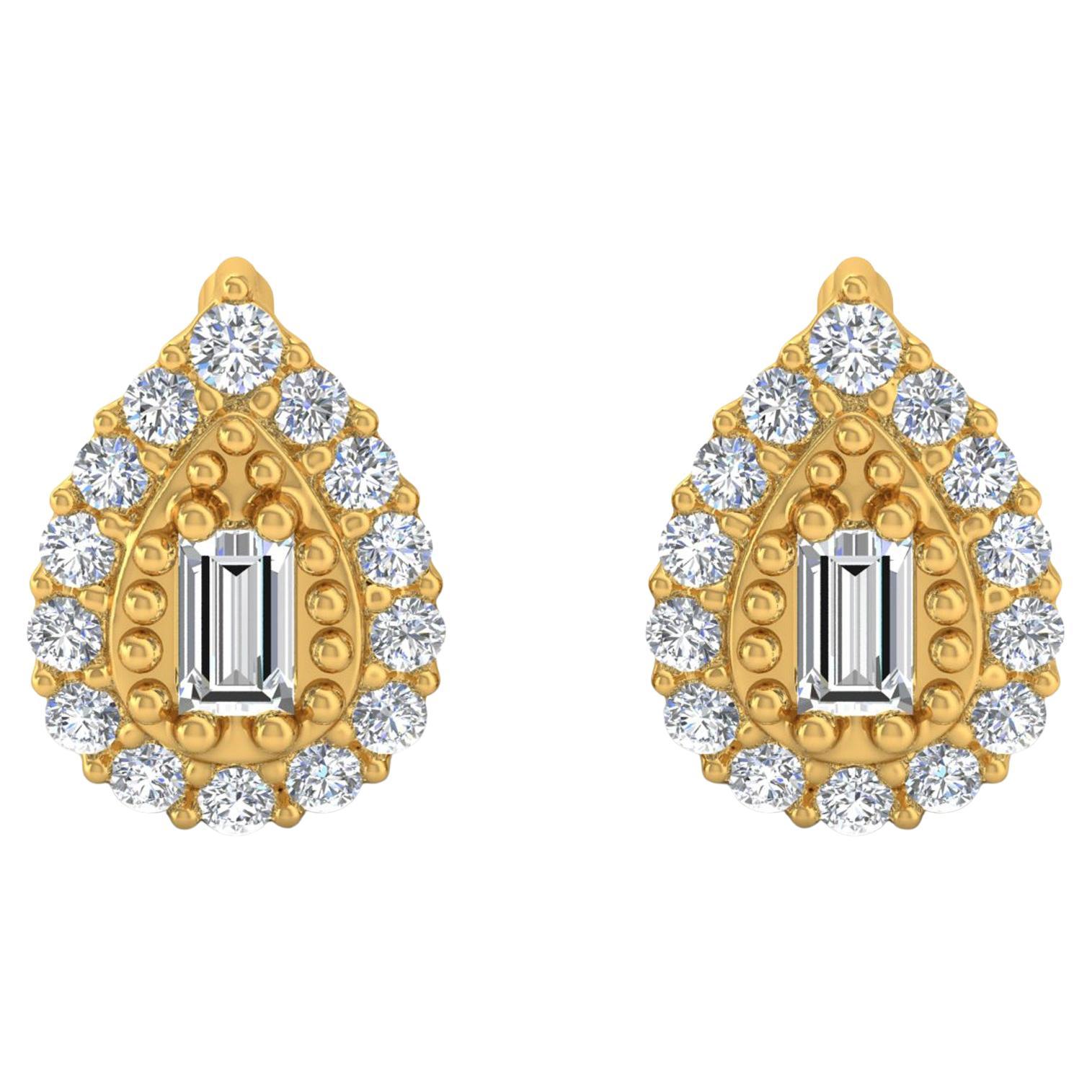Pendientes de diamantes redondos baguette SI/H de 0,30 quilates Joyas de oro amarillo de 18 quilates