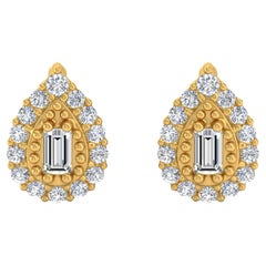 Pendientes de diamantes redondos baguette SI/H de 0,30 quilates Joyas de oro amarillo de 18 quilates