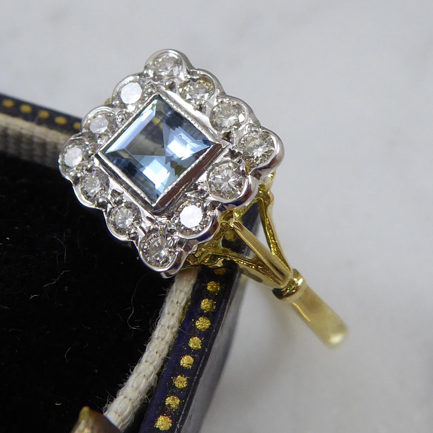 square aquamarine and diamond ring