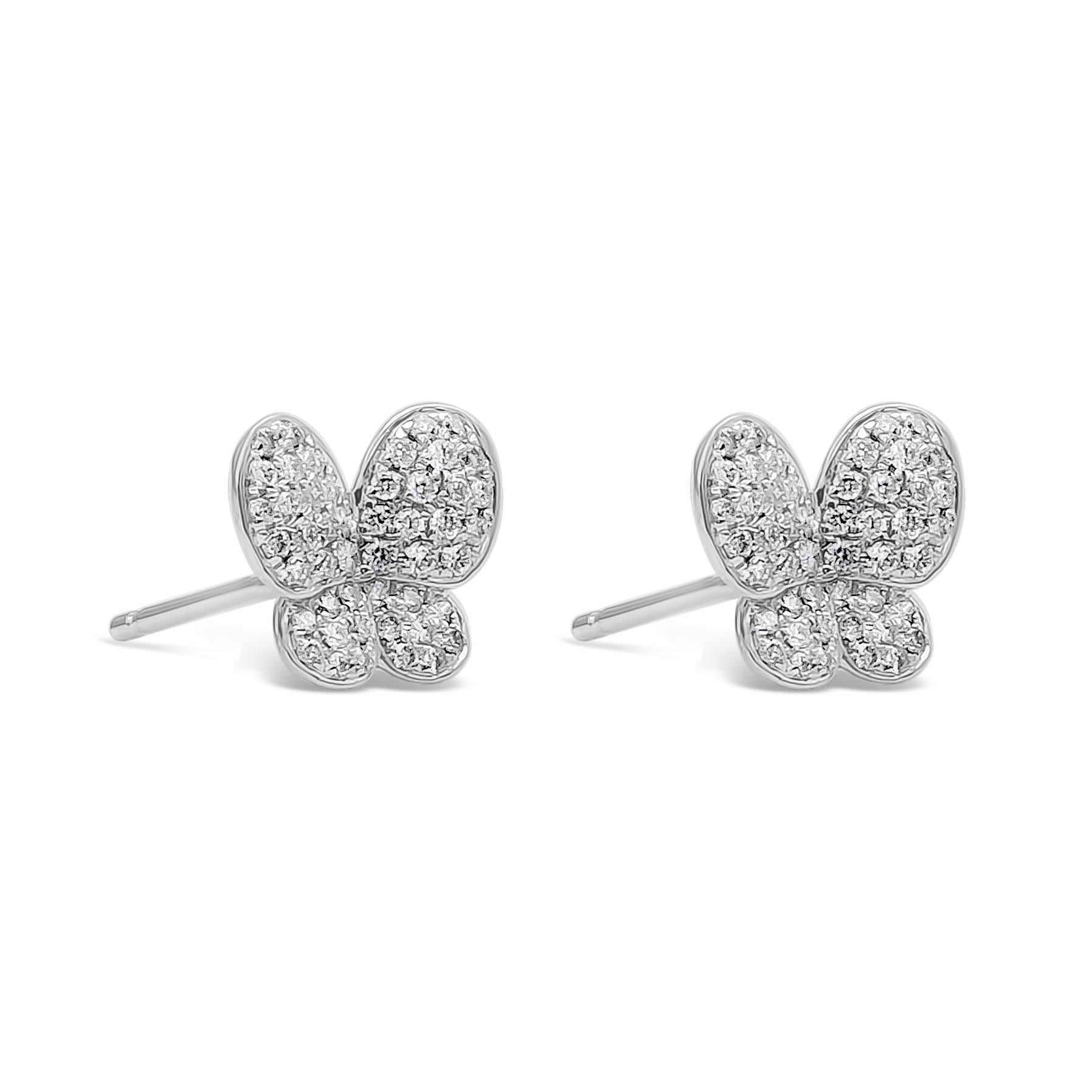 Contemporary 0.30 Carat Total Brilliant Round Shape Diamond Butterfly Stud Earrings For Sale