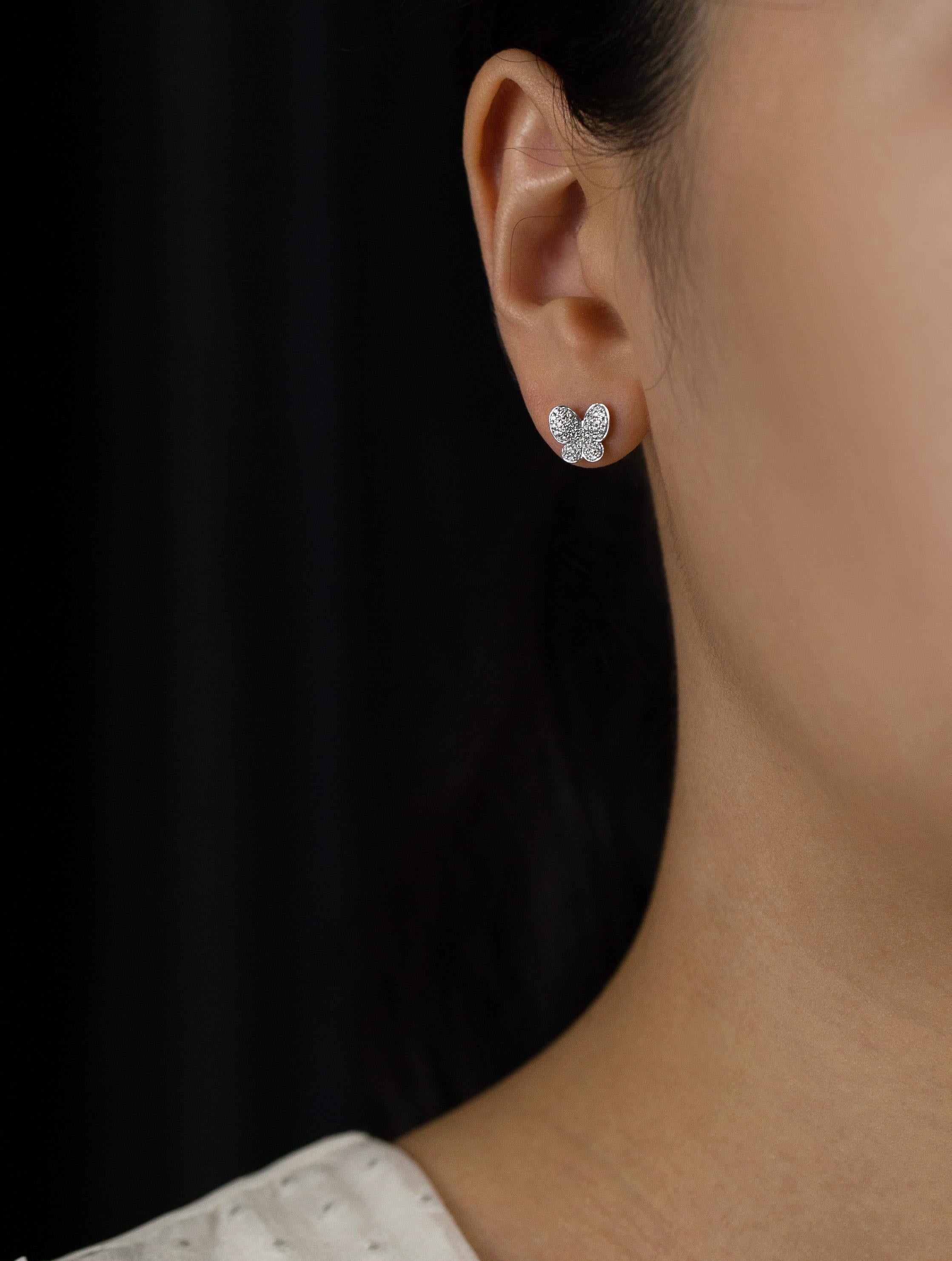 Women's 0.30 Carat Total Brilliant Round Shape Diamond Butterfly Stud Earrings For Sale