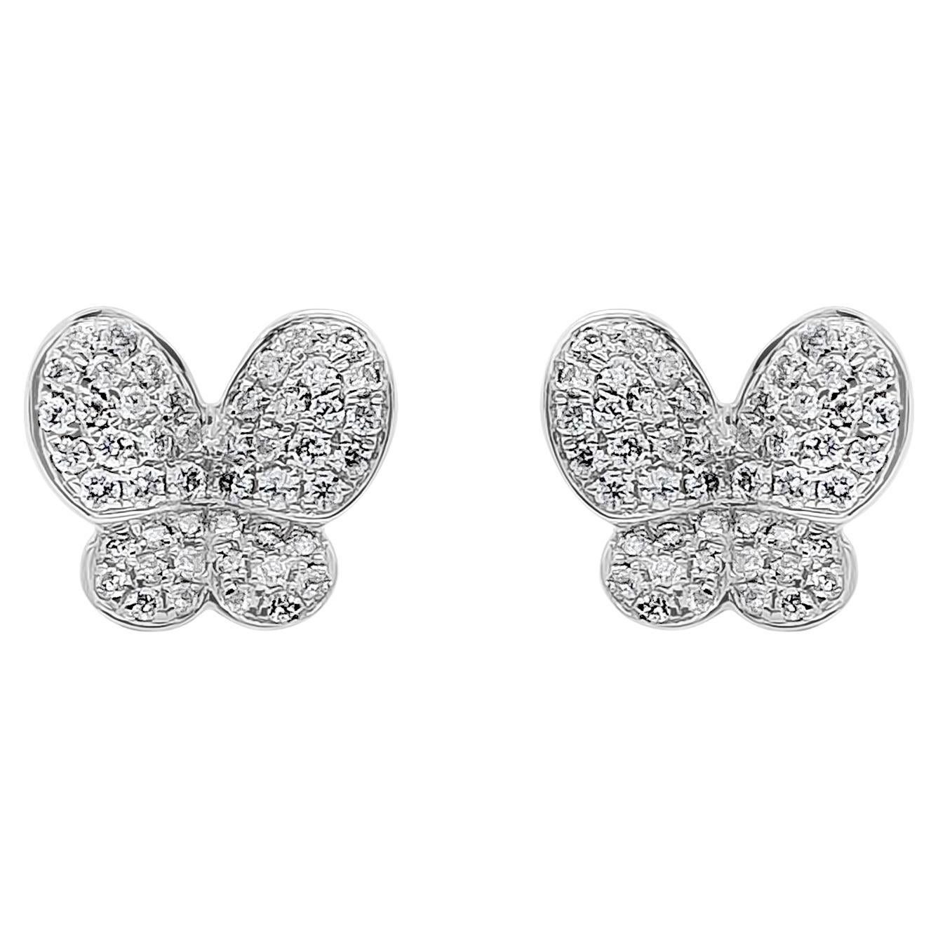 0.30 Carat Total Brilliant Round Shape Diamond Butterfly Stud Earrings For Sale