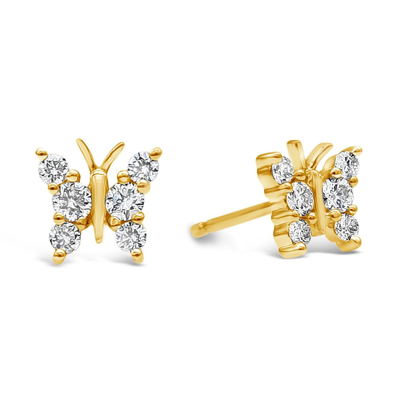 A simple but unique pair of fashion earrings showcasing 12 pieces of round brilliant diamonds, set in a chic butterfly motif design made in 18k Yellow Gold. Diamonds weigh 0.30 carats total and a perfect everyday piece to wear.

Style available in