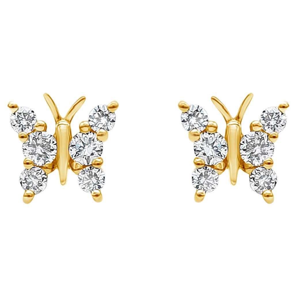 0.30 Carat Total Brilliant Round Shape Diamonds Butterfly Fashion Stud Earrings For Sale