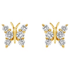 0.30 Carat Total Brilliant Round Shape Diamonds Butterfly Fashion Stud Earrings