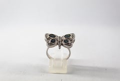 0.30 Carat White Diamond 1.70 Carat Blue Sapphire White Gold "Butterfly" Ring