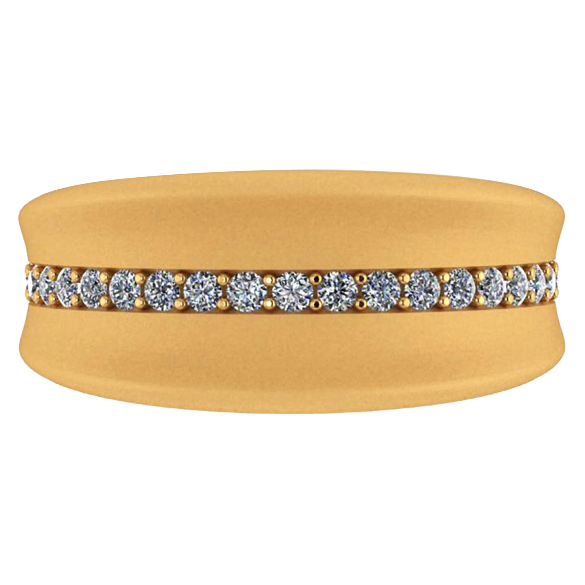 0,30 quilates de diamantes blancos Banda orgánica curva de oro amarillo macizo de 18 quilates