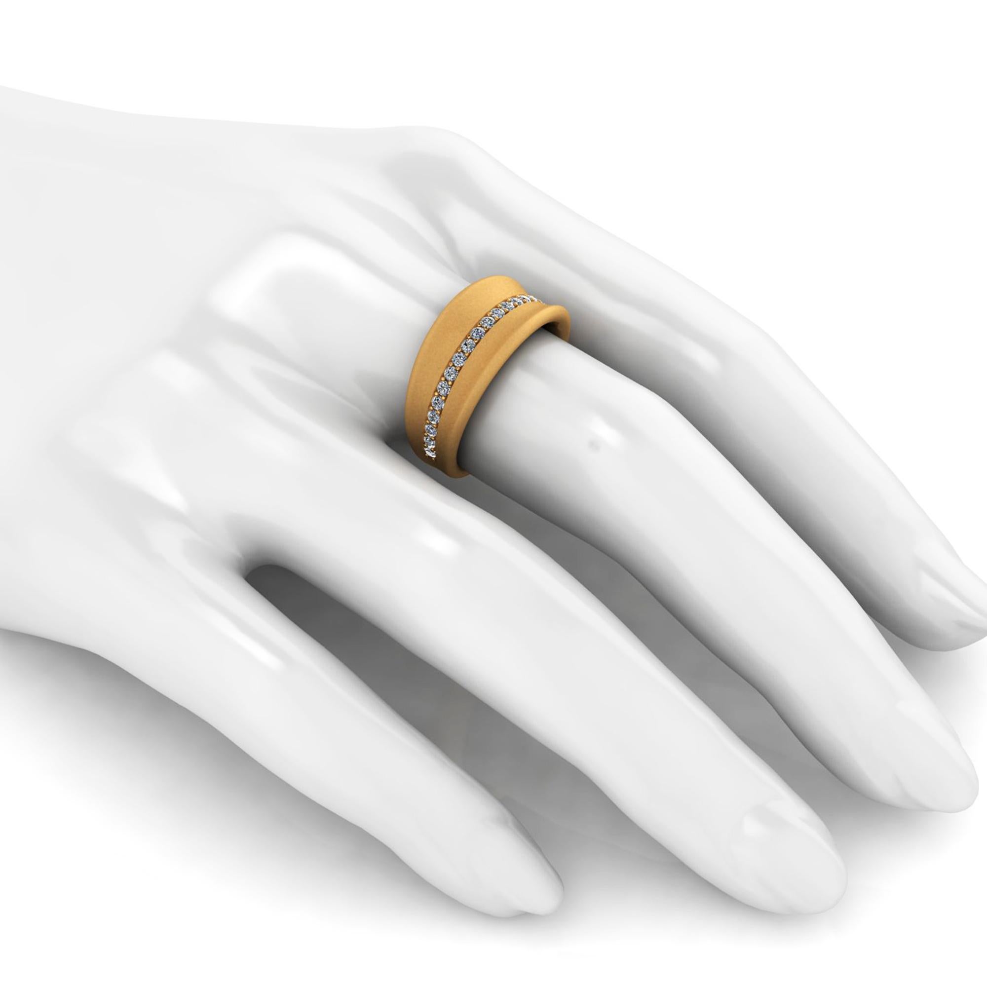 Modern 0.30 Carat White Diamonds 18 Karat Solid Yellow Gold Curved Organic Band For Sale