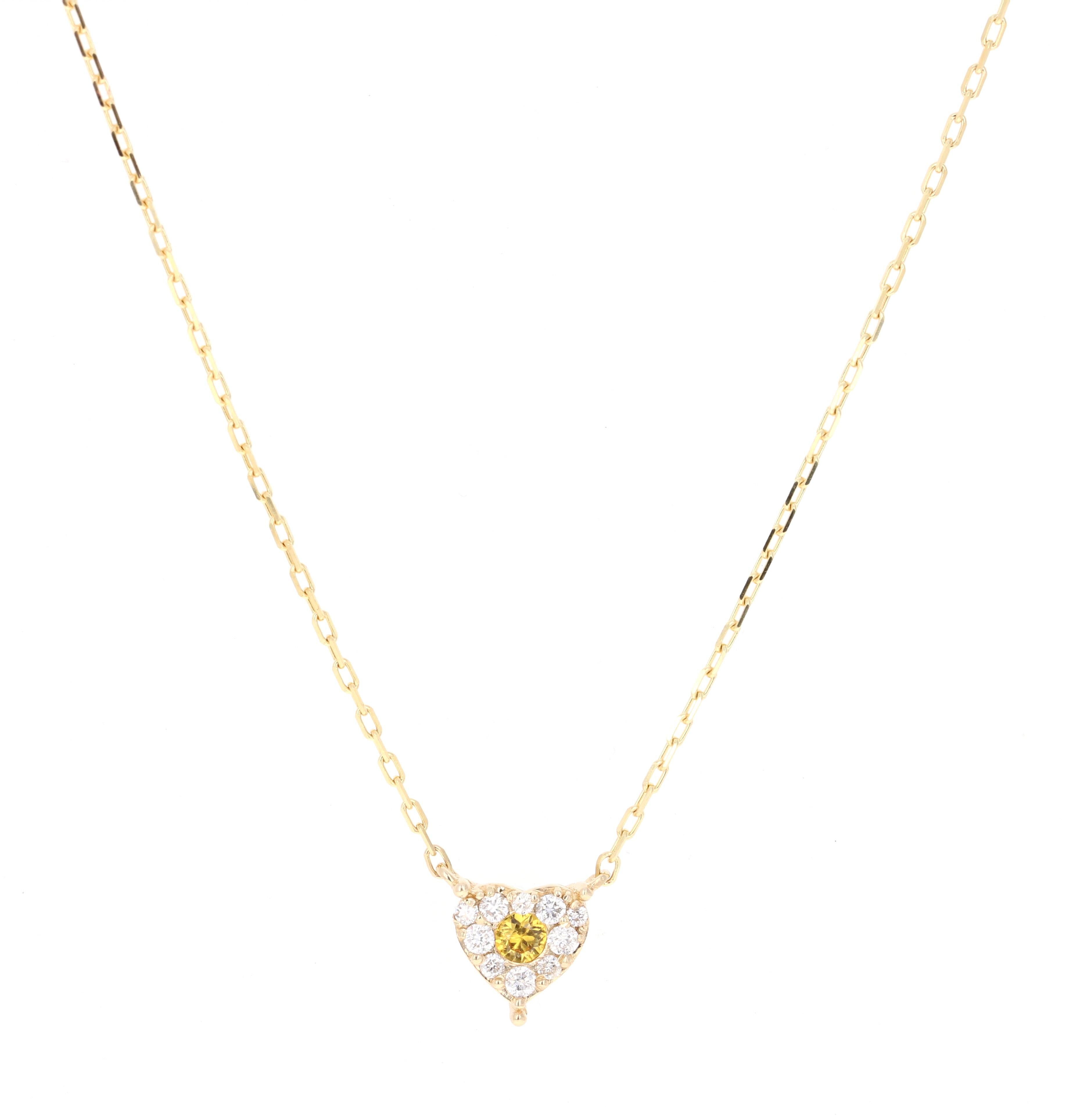 Modern 0.30 Carat Yellow Sapphire and Diamond Yellow Gold Chain Necklace