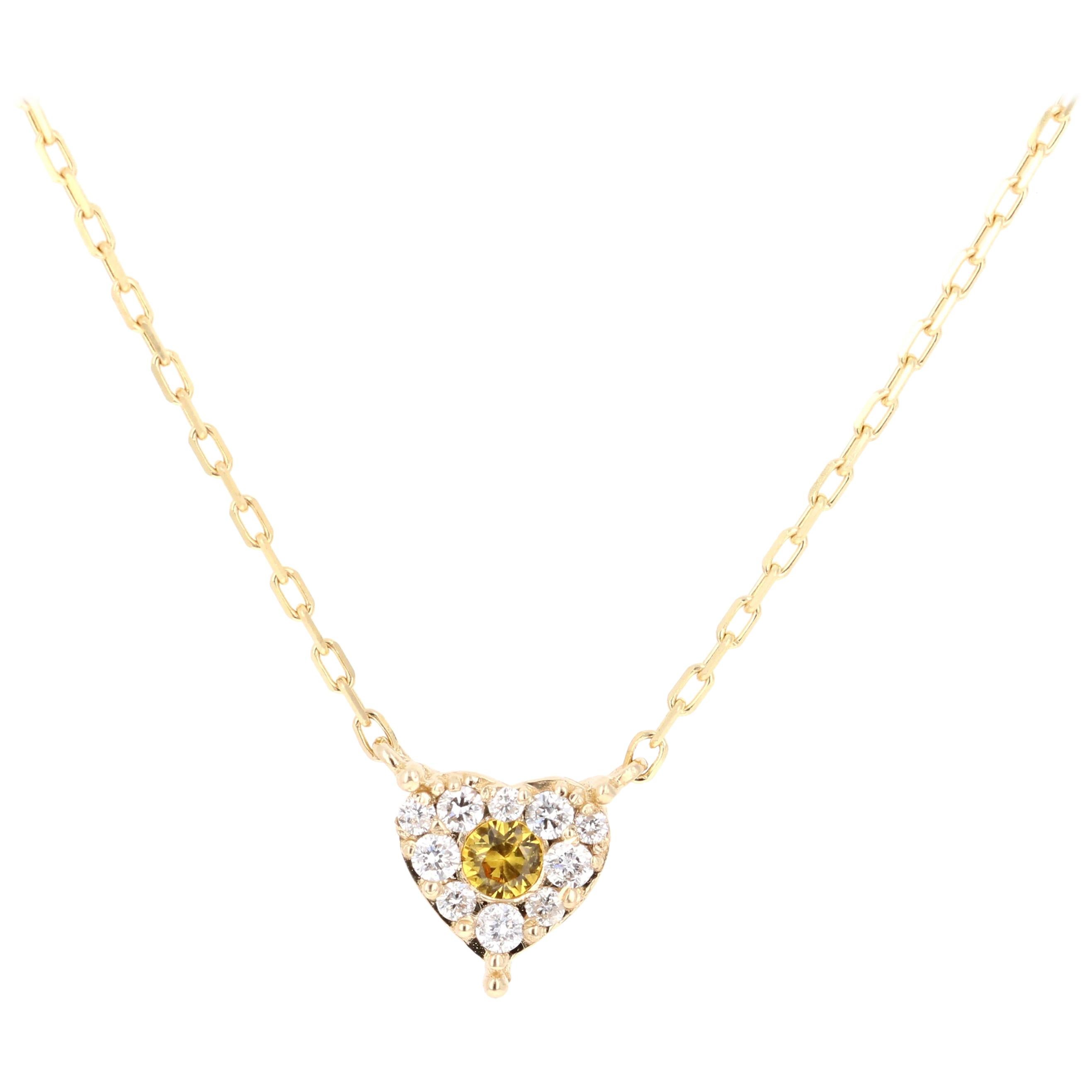 0.30 Carat Yellow Sapphire and Diamond Yellow Gold Chain Necklace