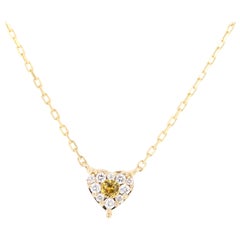 0.30 Carat Yellow Sapphire and Diamond Yellow Gold Chain Necklace