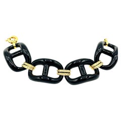 0.30 Carats Diamond Onyx and 18K Yellow Gold Large Link Bracelet