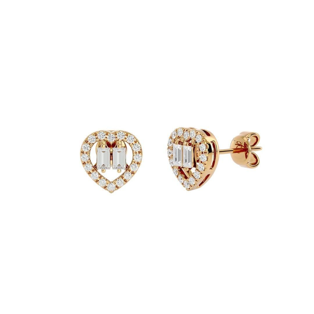 Show your love to your special someone with this pair of heart-shaped earrings with round and baguette diamonds weighing 0.30 ct. set in 18k gold. These earrings are designed as a symbol of eternal love. Add a touch of luxury to your loved one's