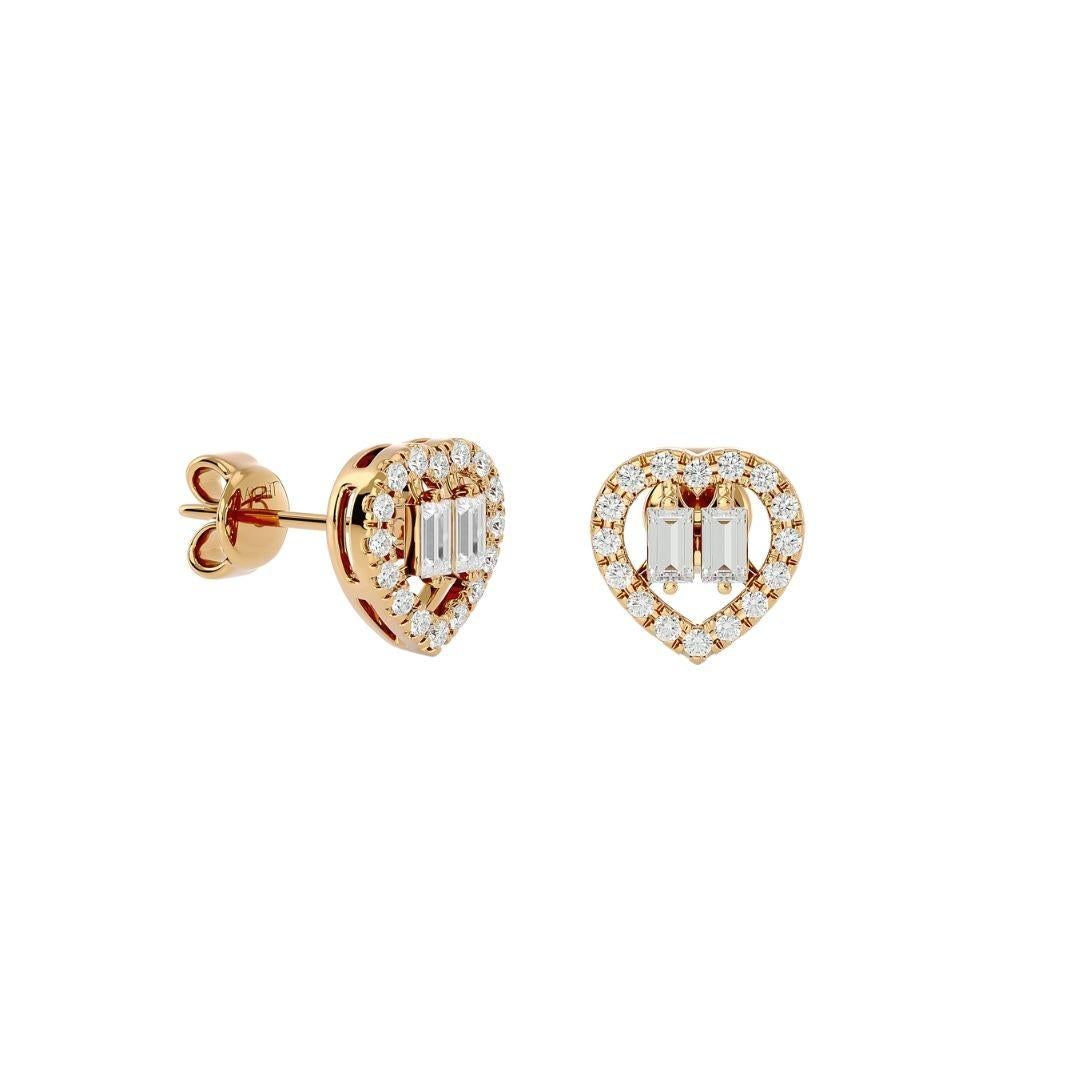 Baguette Cut 0.30 Carats Heart Earrings in Diamond and 18 Karat Gold  For Sale