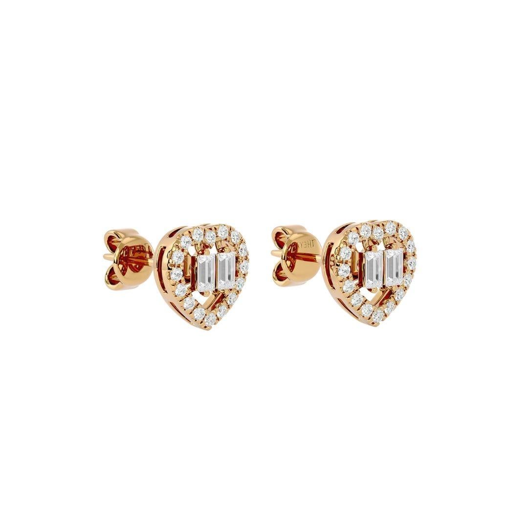 Women's or Men's 0.30 Carats Heart Earrings in Diamond and 18 Karat Gold  For Sale