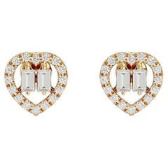 0.30 Carats Heart Earrings in Diamond and 18 Karat Gold 