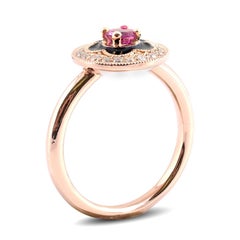 Natural Pink Sapphire Stone 0.30 cts w black enamel in 14KRG Ring with Diamonds