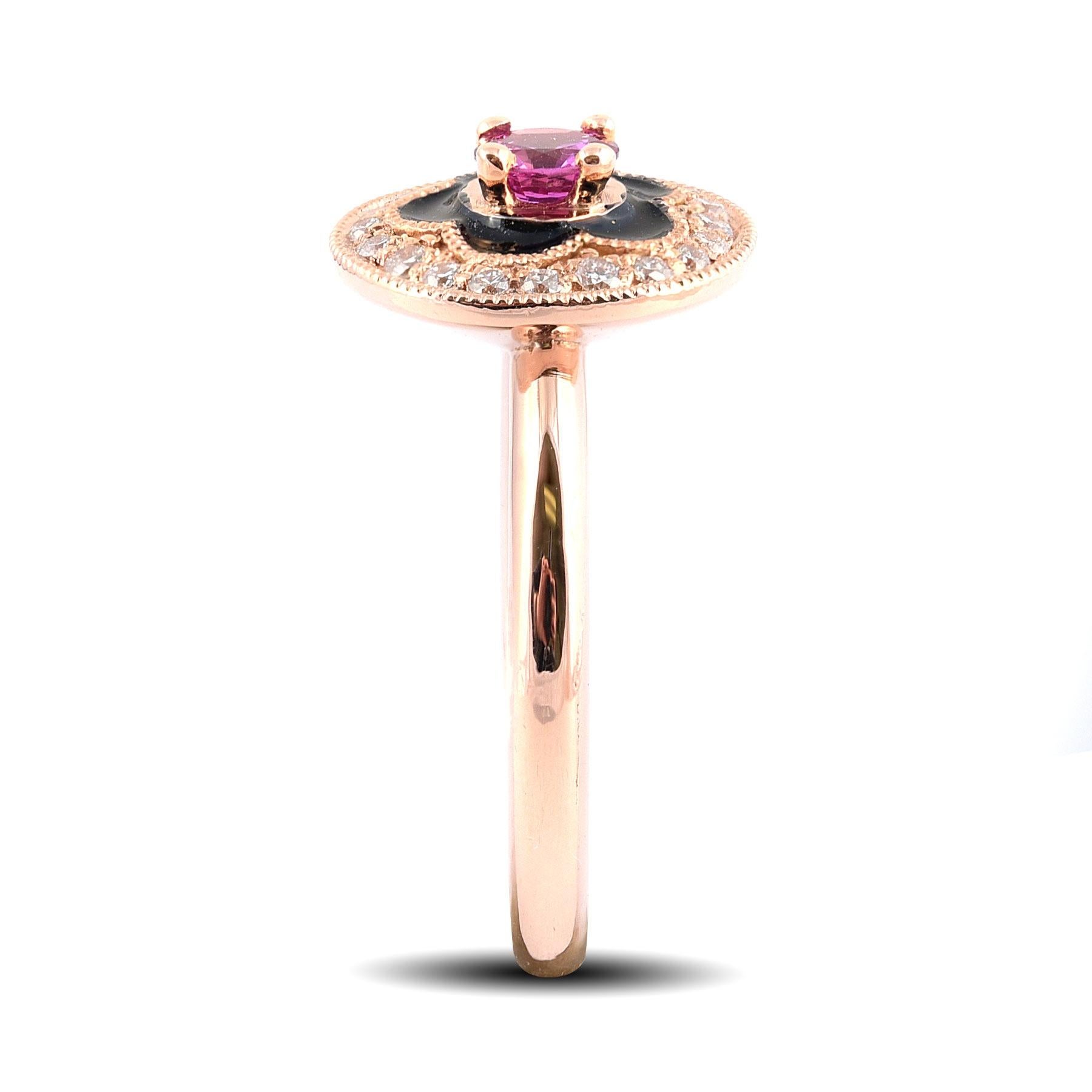 Rose Cut  0.30 Carats Natural Pink Sapphires Diamonds set  in 14K Rose Gold Ring  For Sale