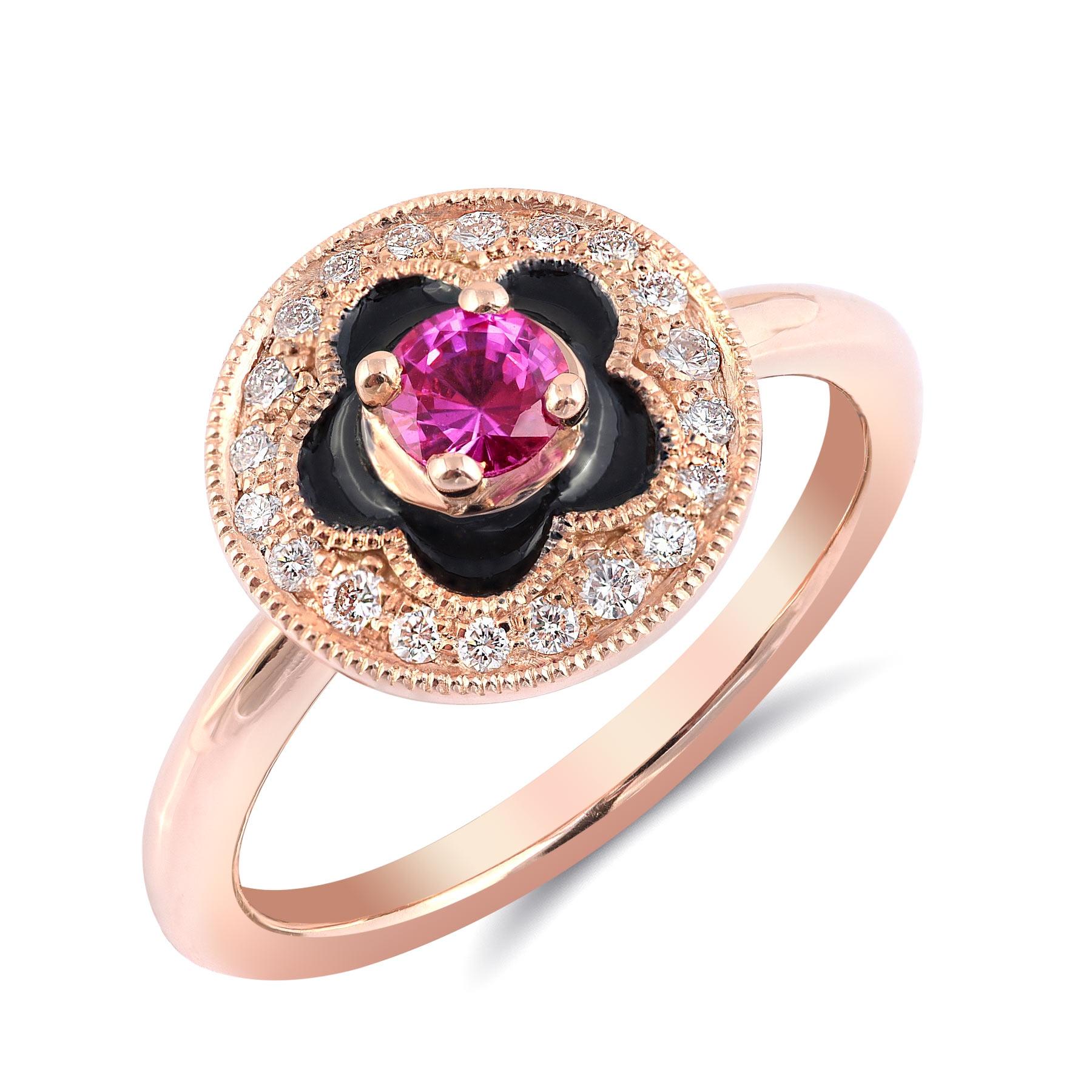 0.30 Carats Natural Pink Sapphires Diamonds set  in 14K Rose Gold Ring  In New Condition For Sale In Los Angeles, CA
