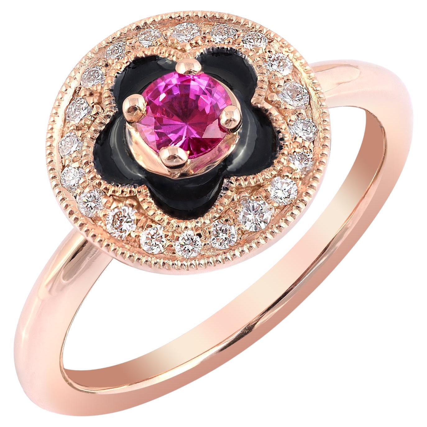  0.30 Carats Natural Pink Sapphires Diamonds set  in 14K Rose Gold Ring  For Sale