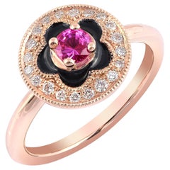  0.30 Carats Natural Pink Sapphires Diamonds set  in 14K Rose Gold Ring 