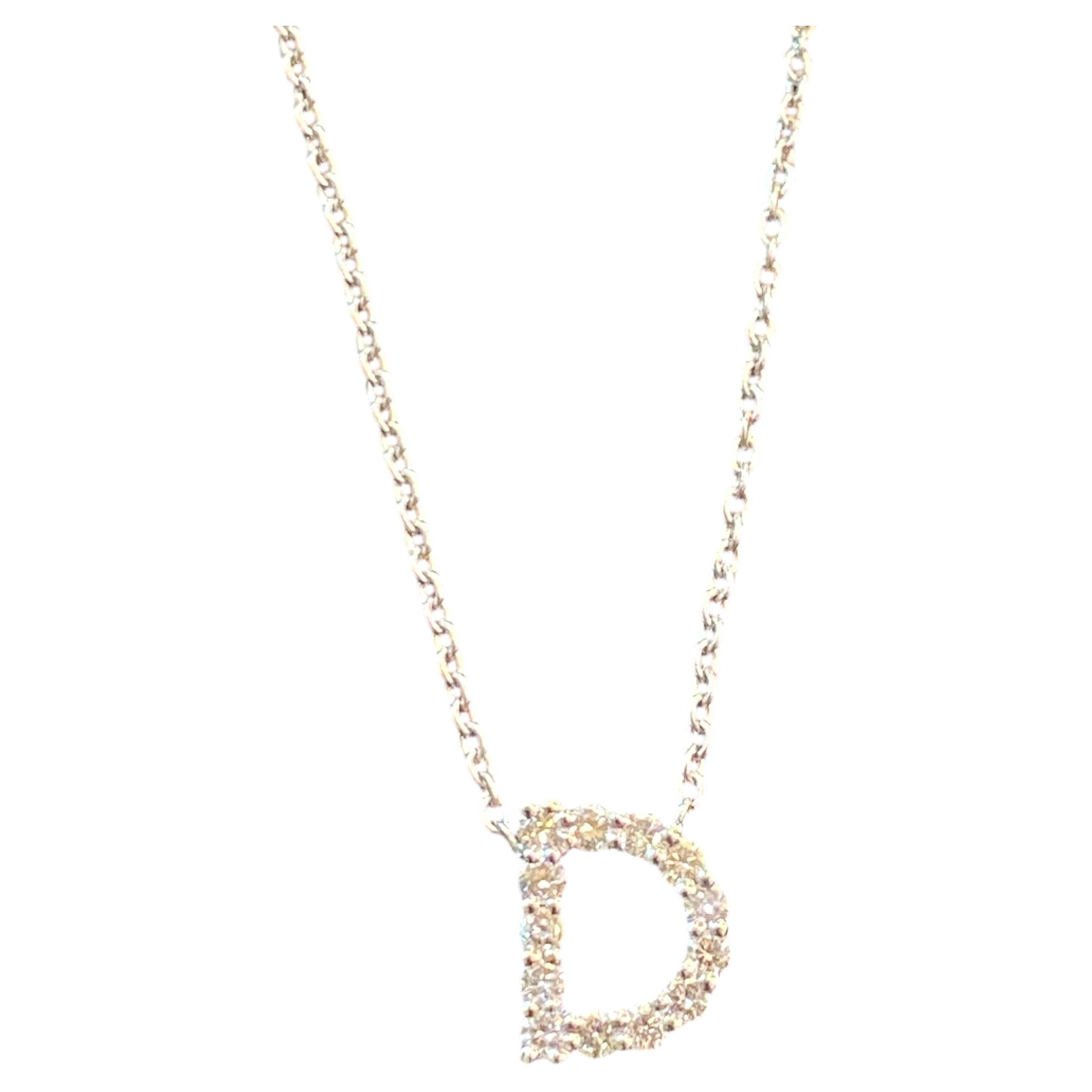 0.30 Carats Round Brilliant F/VS1 Diamond Initial “D” Necklace in 18K White Gold