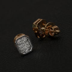 0.30 Ct Diamond Emerald-Shape Cluster Studs — 14K Two-Tone Gold Illusion Earring