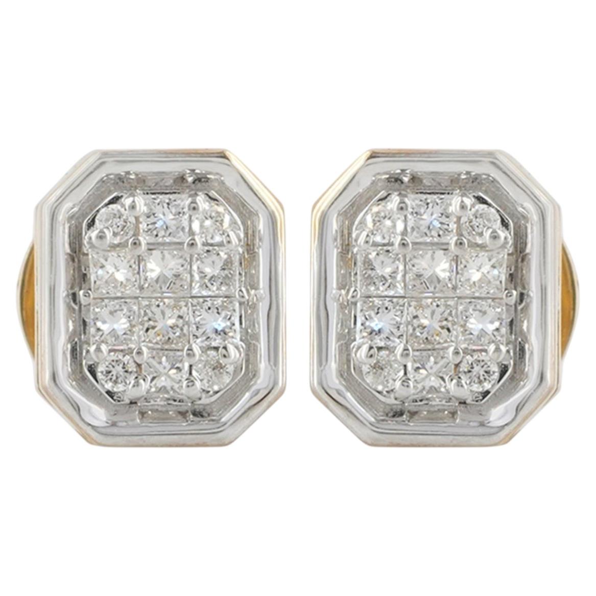 Pendientes en racimo de diamantes en forma de esmeralda de 0,30 qt - Pendientes ilusión de oro bicolor de 14 quilates