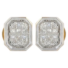 0.30 Ct Diamond Emerald-Shape Cluster Studs — 14K Two-Tone Gold Illusion Earring