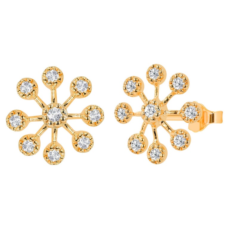 0.30ct Diamond Flower Bezel Earrings in 14k Gold For Sale at 1stDibs