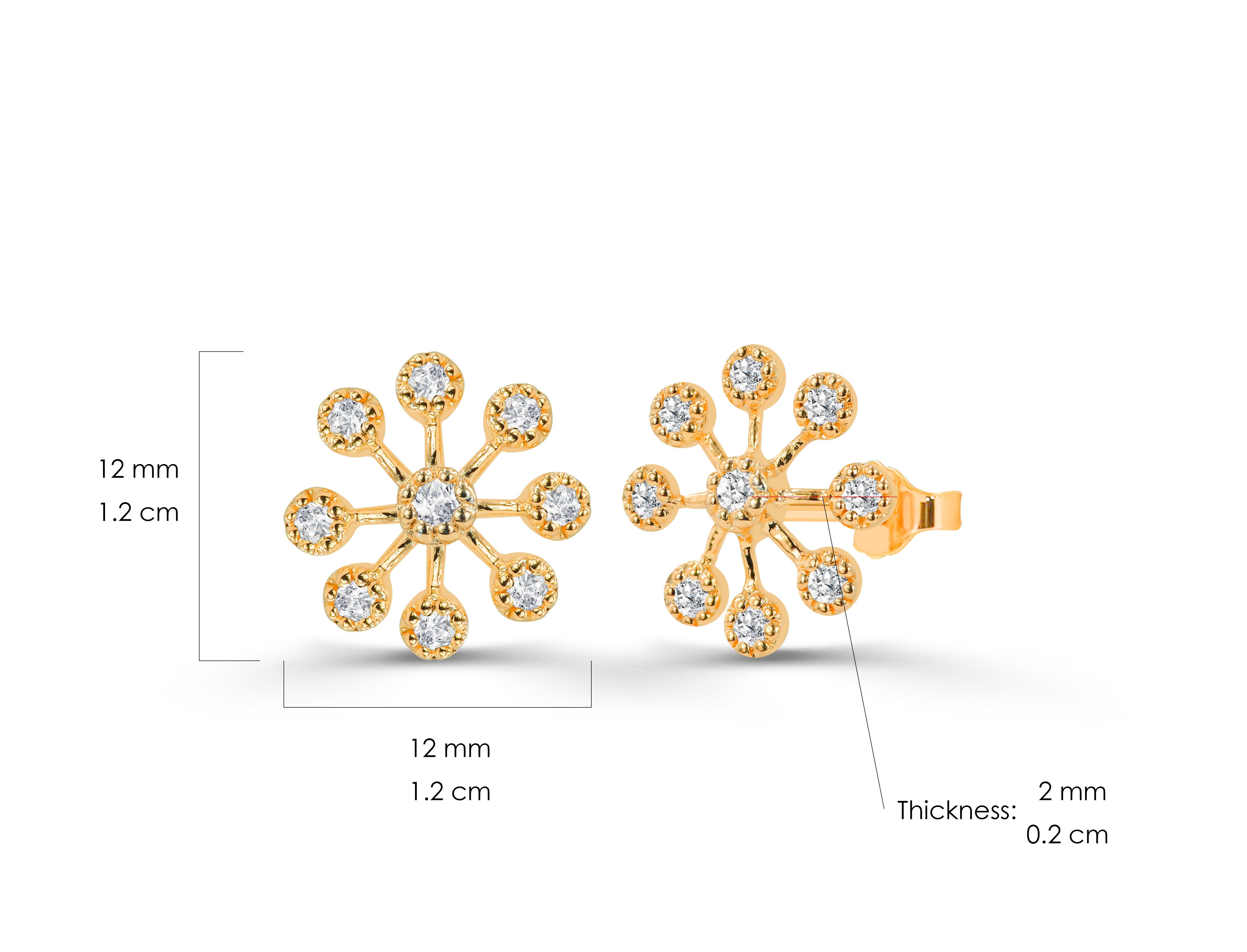 Boucles d'oreilles à lunette avec fleur en or 18 carats et diamants 0,30 ct. en vente 2