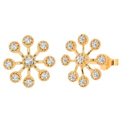 0.30 Ct Diamond Flower Bezel Earrings in 18K Gold
