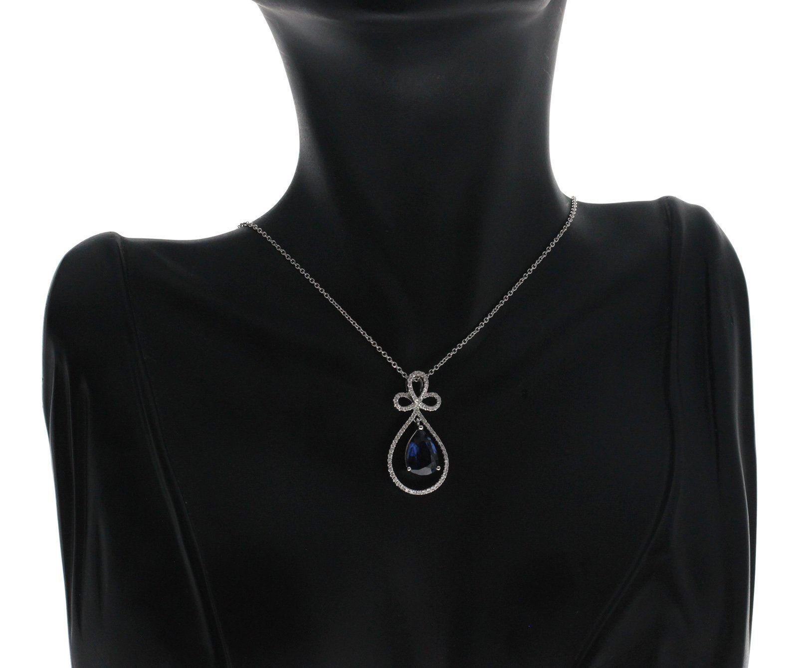 0,30 carati di diamanti 2,99 carati di zaffiro blu Collana a goccia in oro bianco 14 carati In condizioni Nuovo in vendita a Los Angeles, CA
