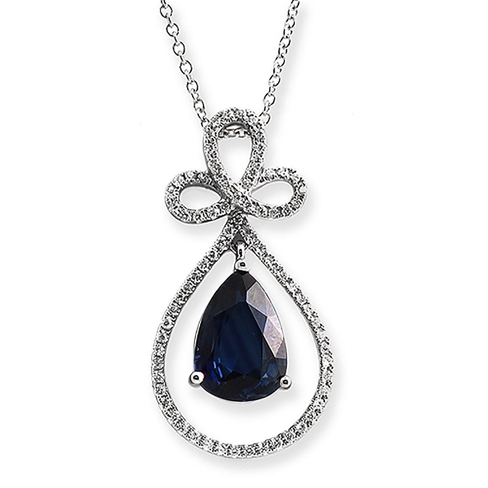 Donna 0,30 carati di diamanti 2,99 carati di zaffiro blu Collana a goccia in oro bianco 14 carati in vendita