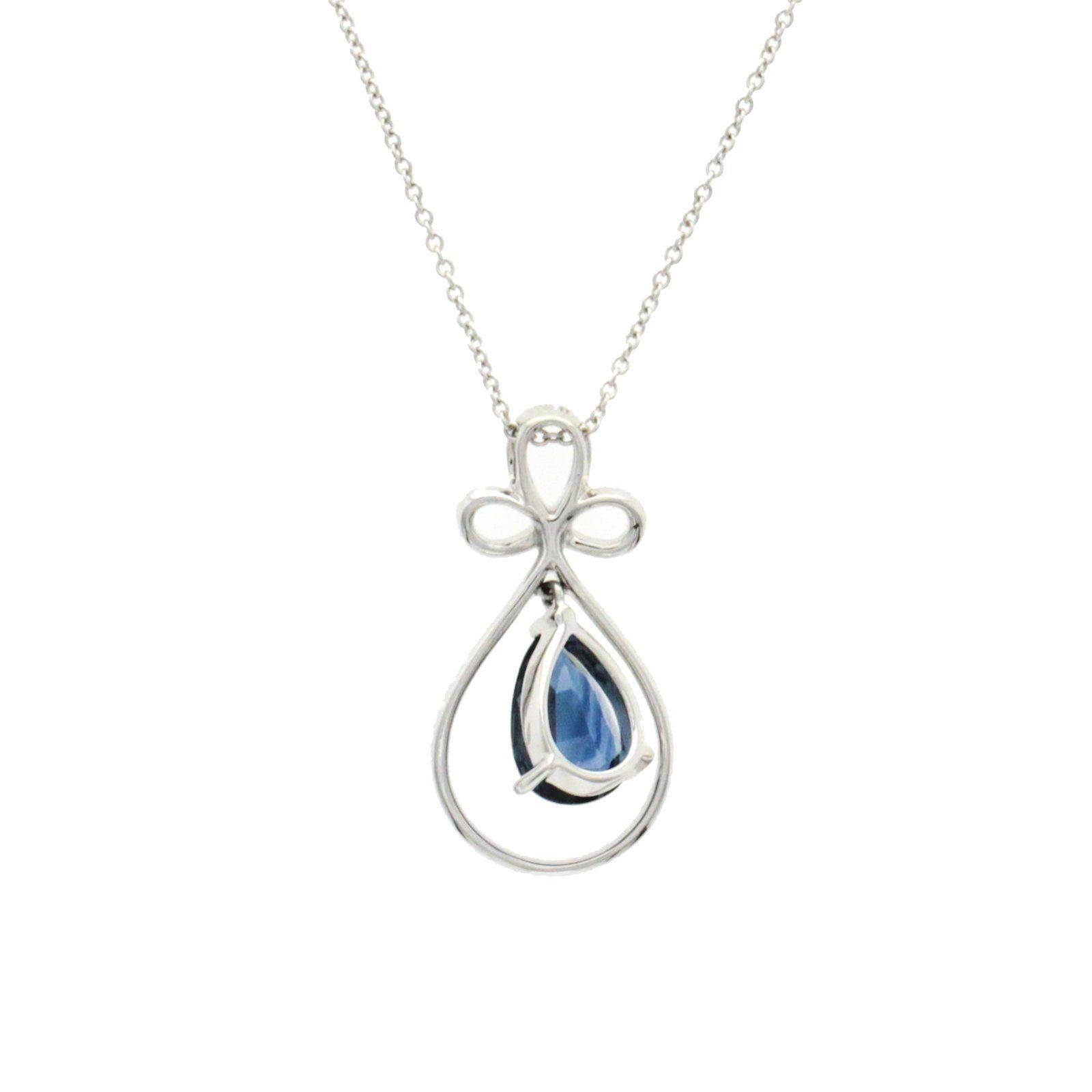 0,30 carati di diamanti 2,99 carati di zaffiro blu Collana a goccia in oro bianco 14 carati in vendita 1