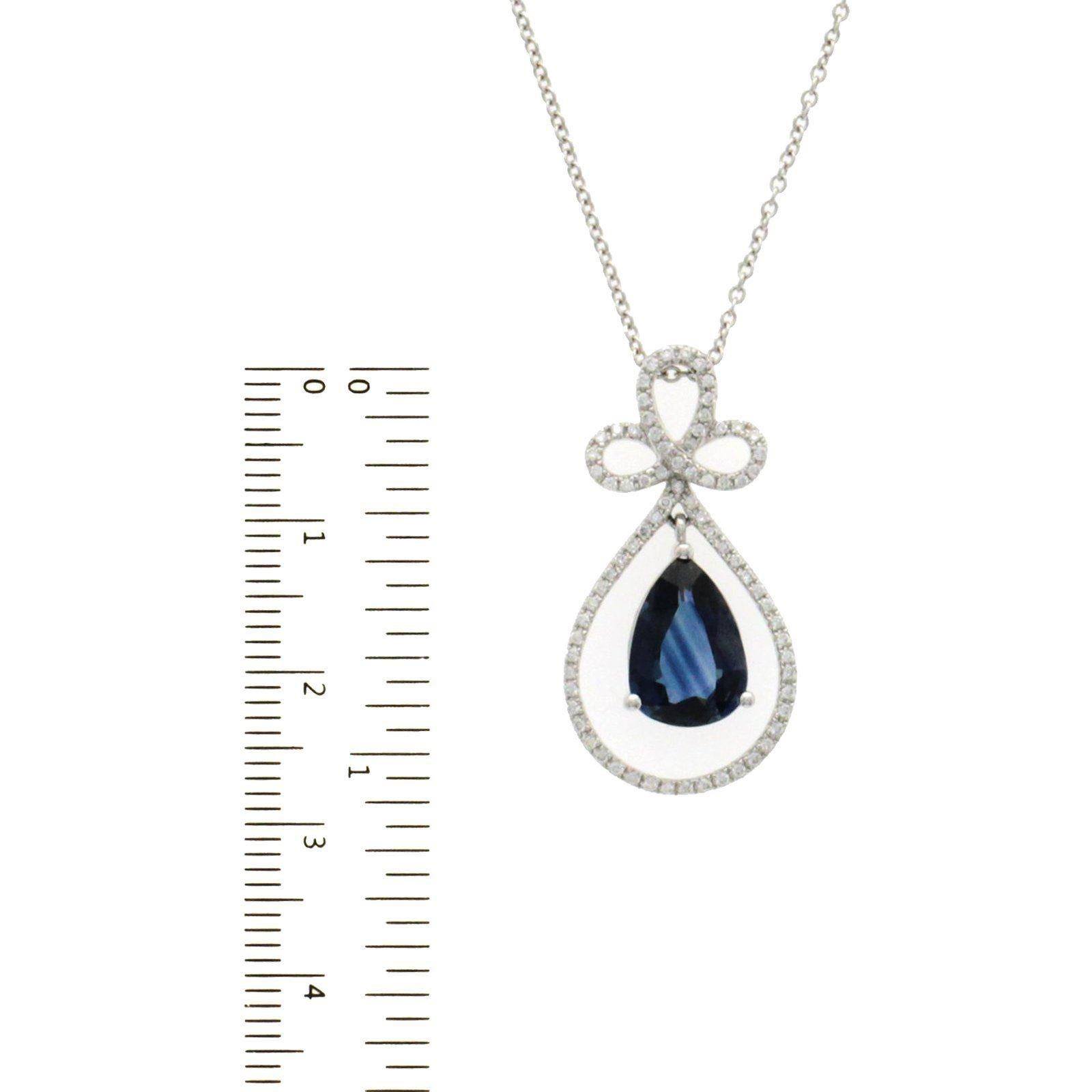 0,30 carati di diamanti 2,99 carati di zaffiro blu Collana a goccia in oro bianco 14 carati in vendita 2