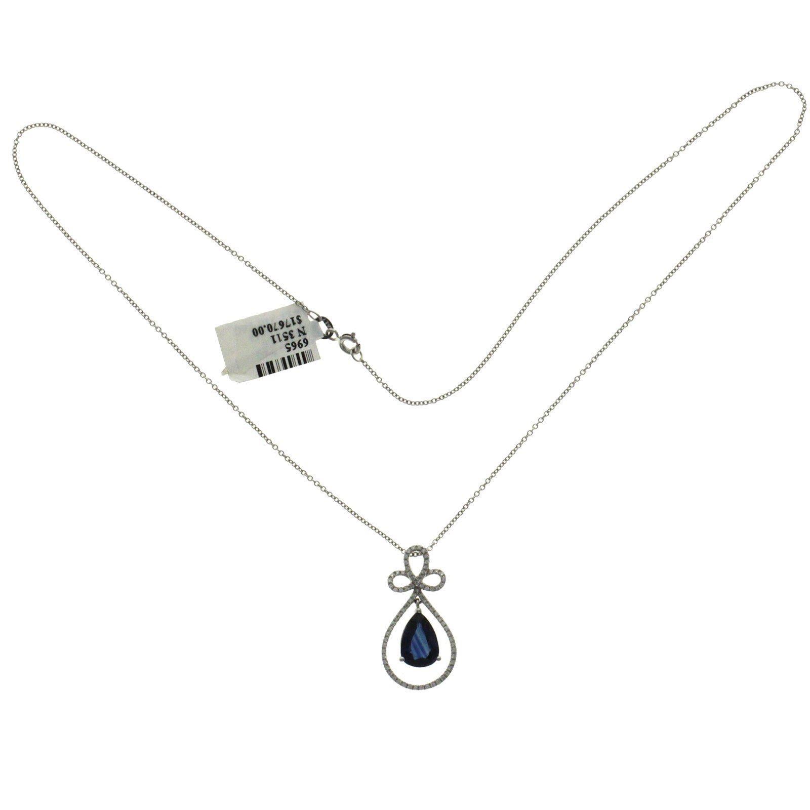 0,30 carati di diamanti 2,99 carati di zaffiro blu Collana a goccia in oro bianco 14 carati in vendita 3