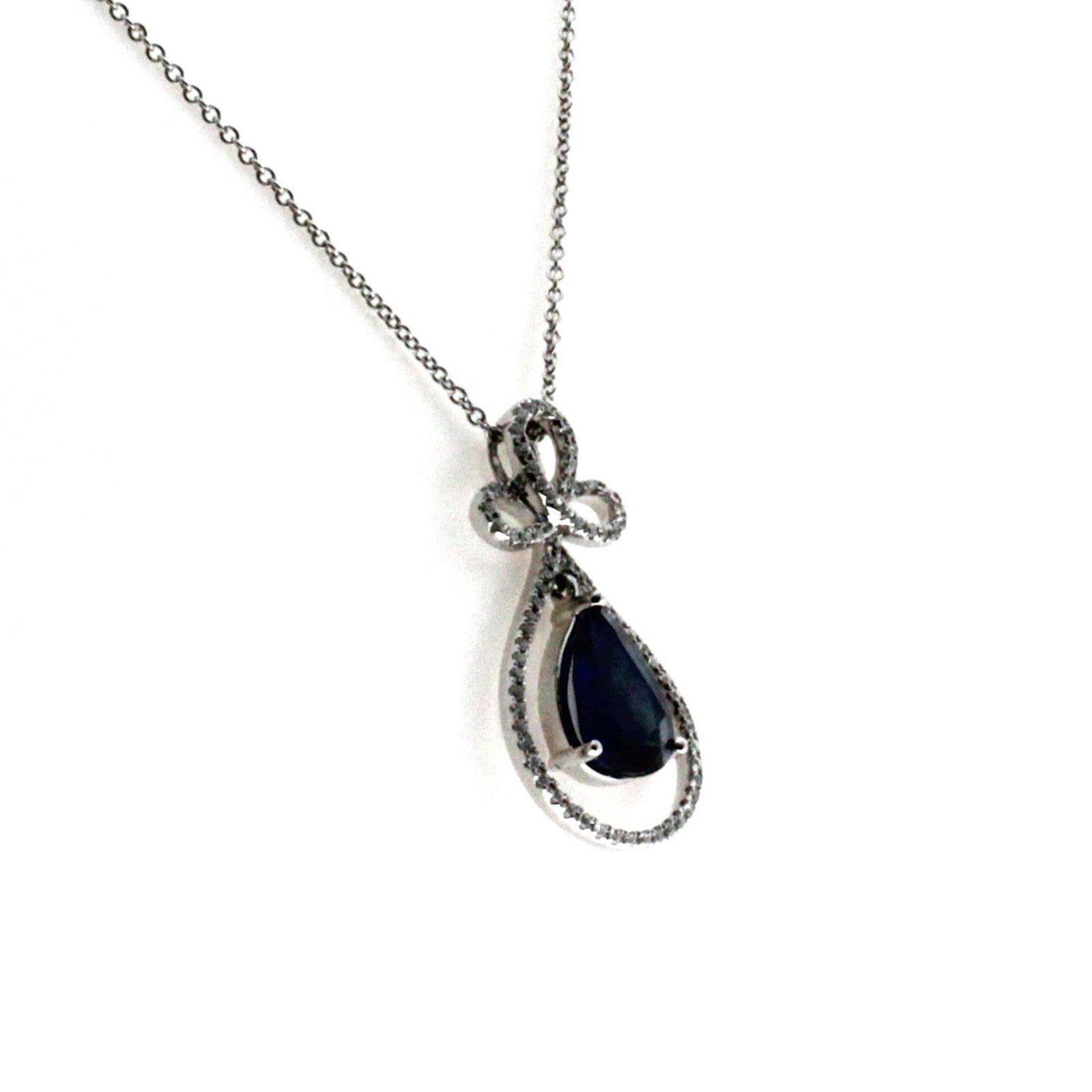 0,30 carati di diamanti 2,99 carati di zaffiro blu Collana a goccia in oro bianco 14 carati in vendita 4