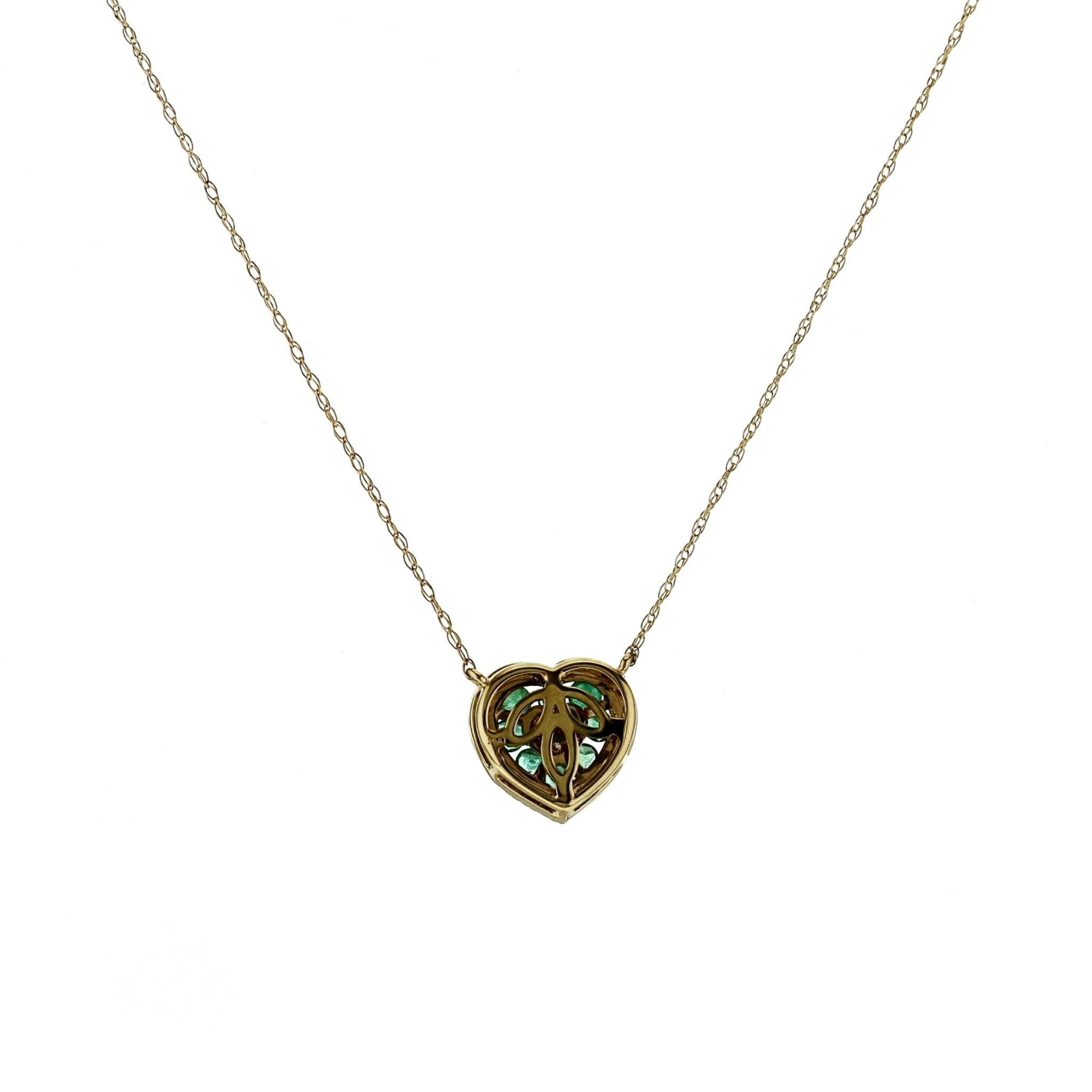 0.30 CT Esmeralda 0.25 CT Diamante Collar Colgante Corazón Oro Amarillo 14K 18