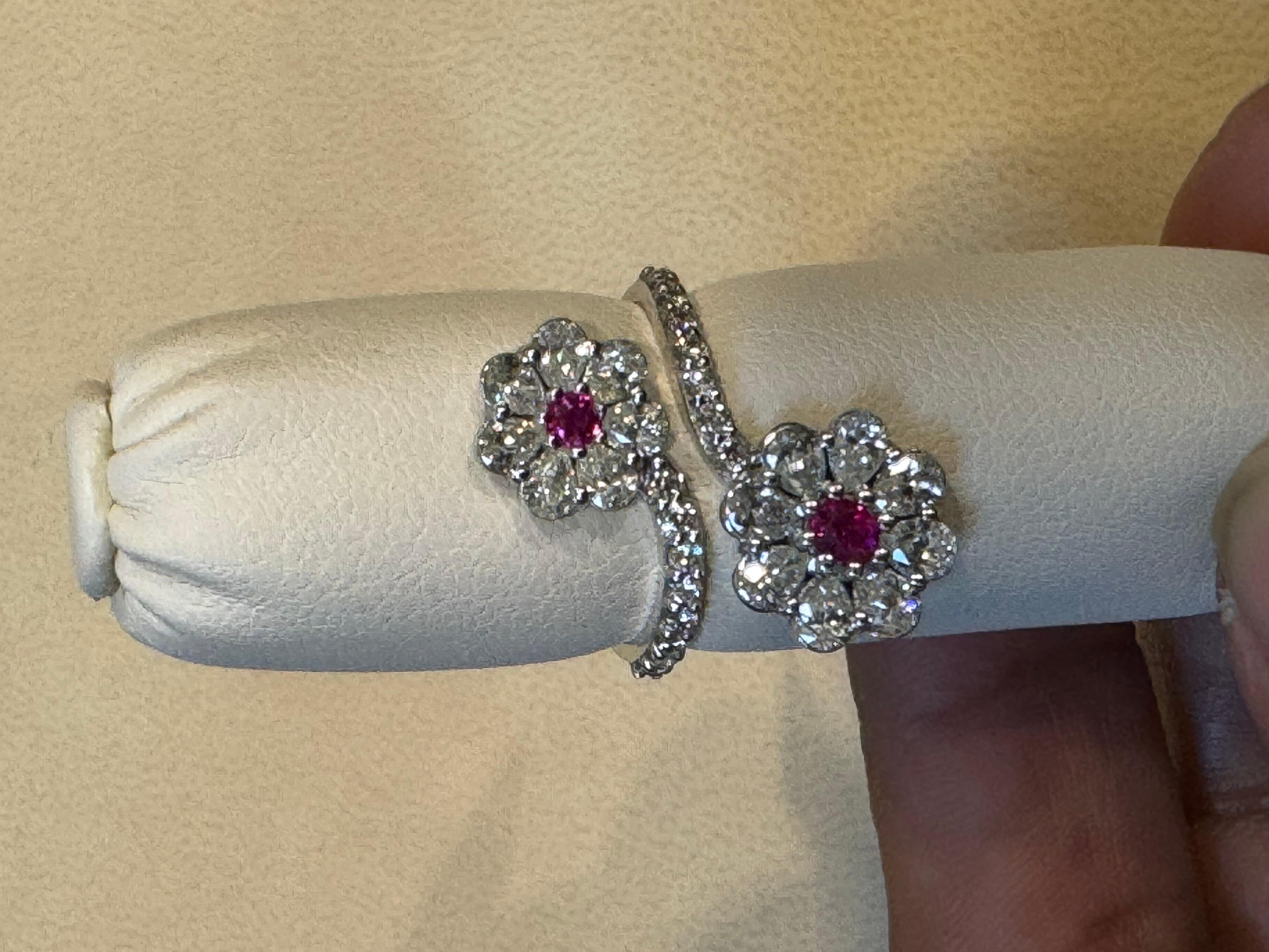 0.30 Ct Fine Natural  Ruby  & 2 Ct  Finest Diamond 18 Kt White Gold Flower Ring  For Sale 3