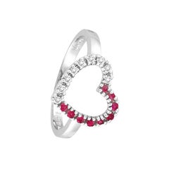 0.30 Carat Natural Round Cut Diamond and Pink Sapphire Heart Ring G SI 14k Gold