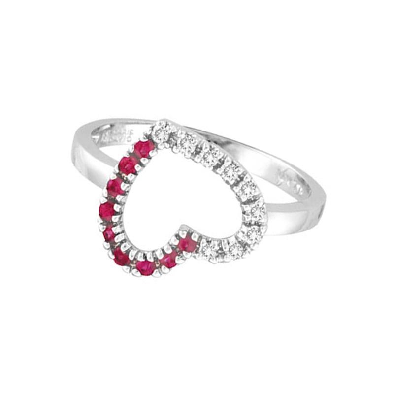 Contemporary 0.30 Carat Natural Round Cut Diamond and Pink Sapphire Heart Ring G SI 14k Gold For Sale