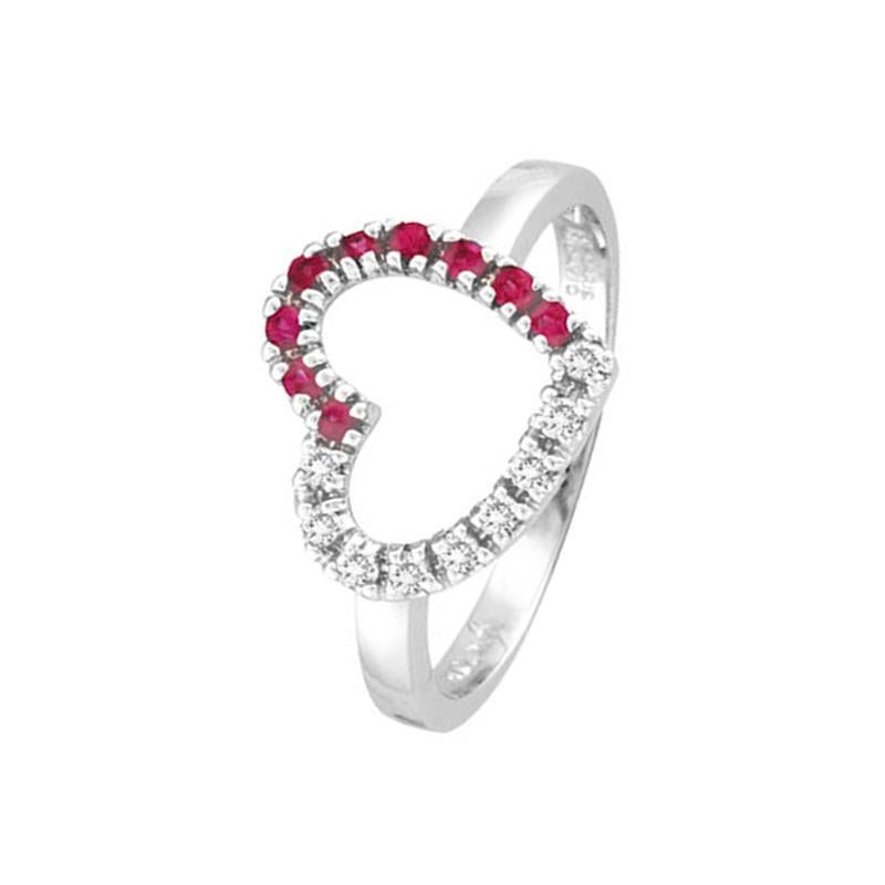 0.30 Carat Natural Round Cut Diamond and Pink Sapphire Heart Ring G SI 14k Gold In New Condition For Sale In New York, NY