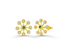 0.30ct Ruby, Emerald and Sapphire Bezel Flower Studs with Diamonds in 14k Gold