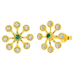 0.30ct Ruby, Emerald and Sapphire Bezel Flower Studs with Diamonds in 14k Gold
