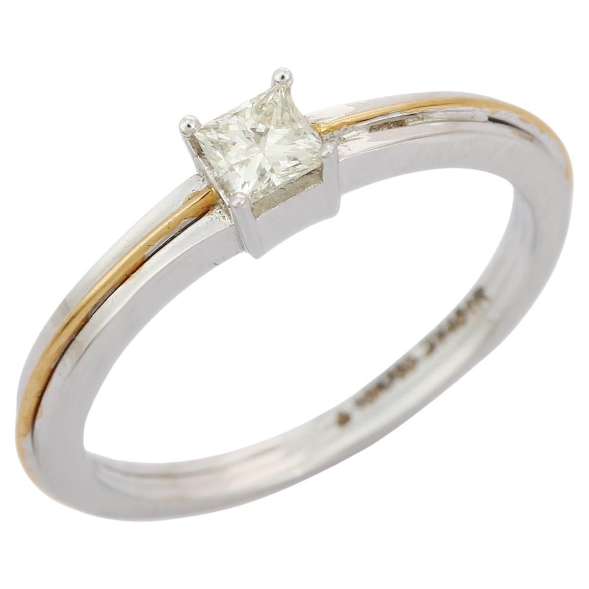 Bague de fiançailles unisexe en or blanc 18 carats avec diamant solitaire de 0,30 carat