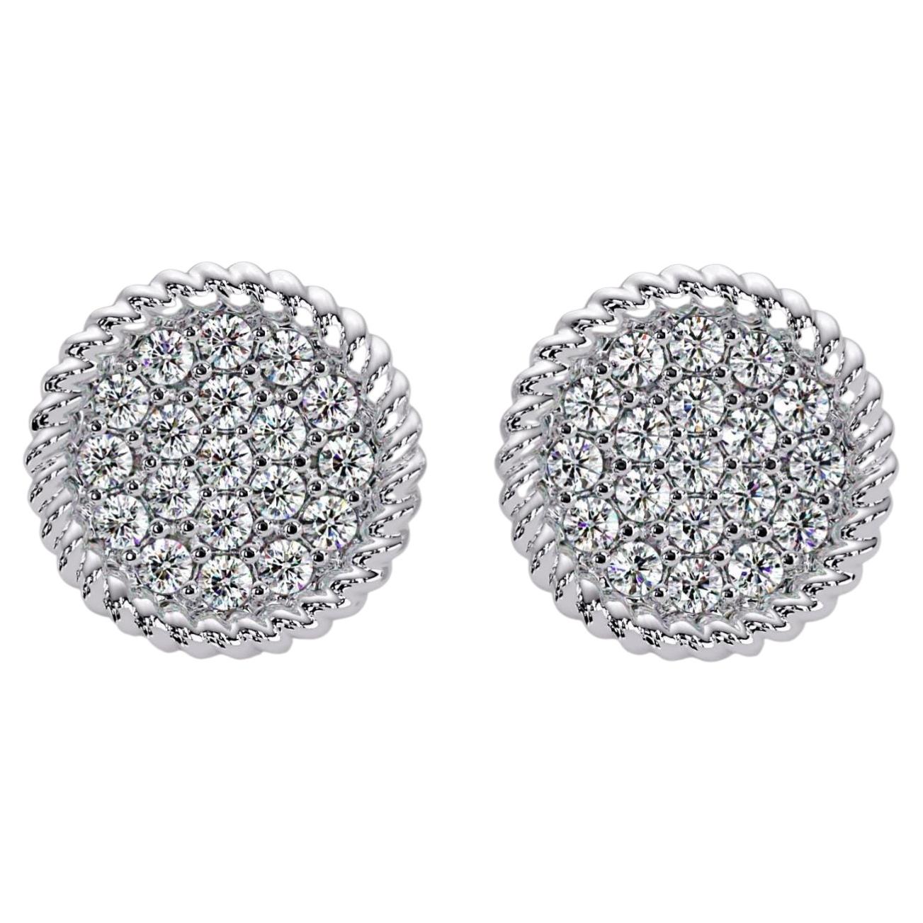 0.30 CTW Diamond Pavé Disc Stud Earrings in 14K Gold, SI1+ Natural Diamond Clust