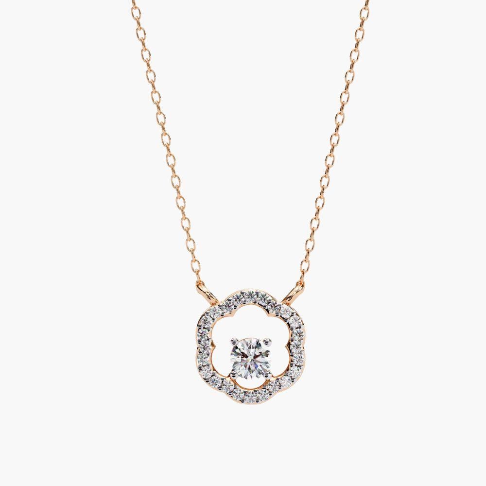 0,30 Ctw Minimalistischer runder Diamant-Blumenanhänger 14K Gold im Angebot 5