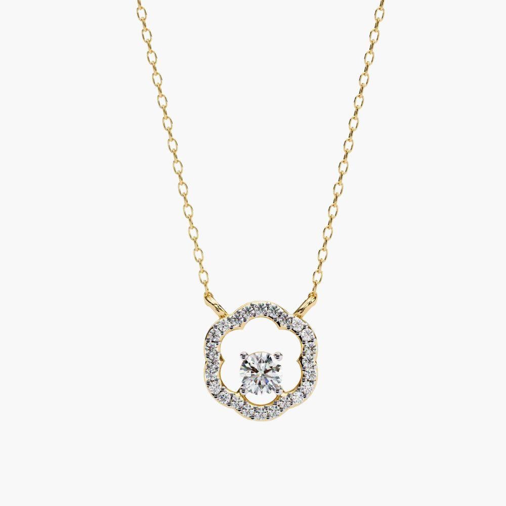 0,30 Ctw Minimalistischer runder Diamant-Blumenanhänger 14K Gold im Angebot 1
